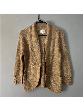 ECI Womens Small Brown Cozy Wool Textured Knit in Beige Button Pockets